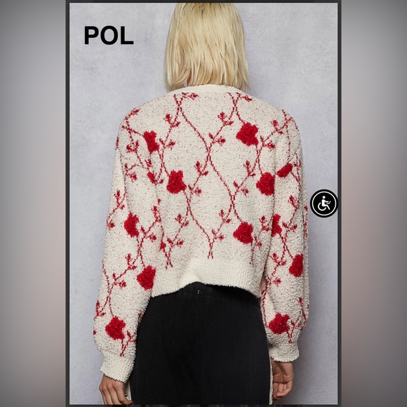 BP218-1🤍❤️NEW! POL pretty Red +cream Floral Cardigan perfect4 desk2date! Wow🎄! - Picture 7 of 11